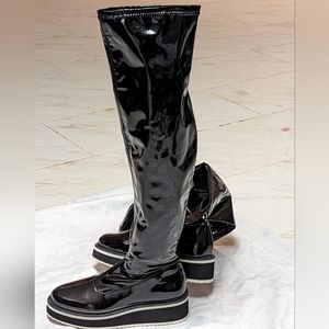 Gianni Bini Marfisa Patent Platform Over The Knees Black Boots size 6
